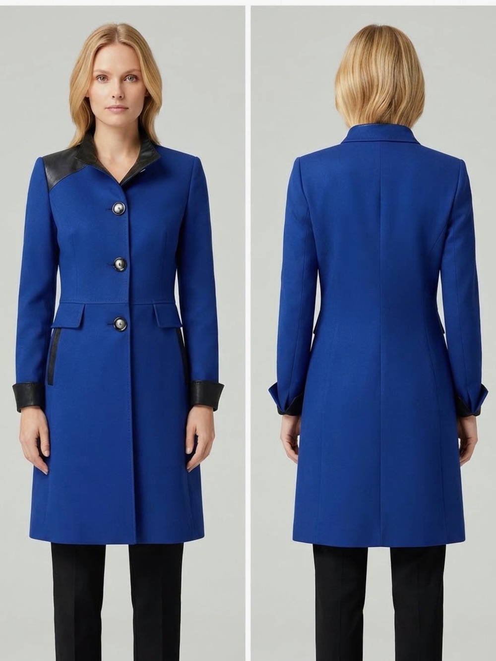 SALE💥NWT WOMEN TRENCH COAT SINGLE-BREASTED STAND-UP COLLAR LEATHER ROYAL BLUE